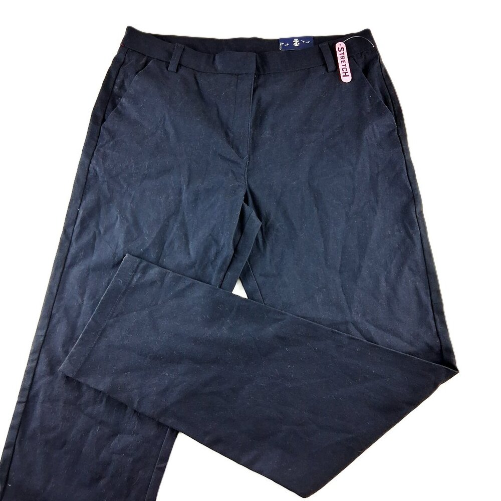 IZOD Flat Front Straight Leg Chino Pant Junior's Sz 15 Navy Blue Easy Care Twill